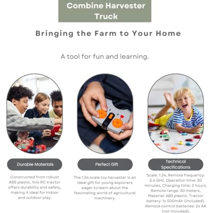 COIL RC Traktor Mähdrescher - Ferngesteuerter Traktor ab 3 Jahre, 6-Kanal Funk-Traktor mit Licht und Ton, Robuster ABS-Kunststoff, 1:24 - Ideal für Kinder ab 3 Jahren – Bild 3