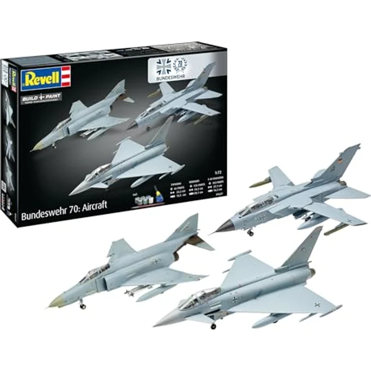 Revell Modellbau Geschenkset 70 Jahre Bundeswehr: Aircraft, 3 verschiedene Flugzeuge im Maßstab 1:72 mit 301 Teilen, inklusive Farben, Kleber und Pinsel – Bild 1