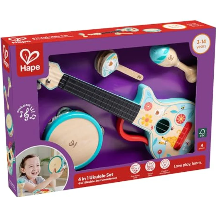 Hape 4 In 1 Percussion Set (87-0638), vielseitiges Rhythmusinstrument für Kinder – Bild 2