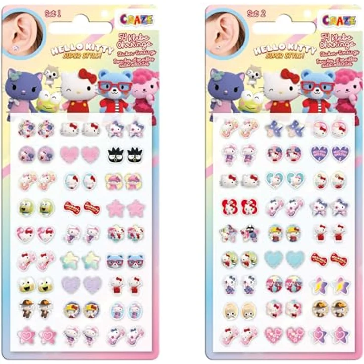 CRAZE STICKER EARRINGS Hello Kitty, Klebeohrringe für Mädchen mit 27 Paar bunten Motiven, ideal als Kinderschmuck oder Party-Mitbringsel – Bild 3