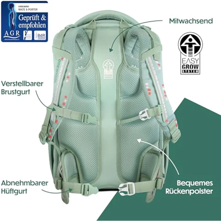 Coocazoo Schulrucksack Porter „Dancing Dots”, Mint, ergonomischer & anpassbarer Tornister, höhen- & größenverstellbar, mit Brustgurt & Hüftgurt, ab der 3. Klasse – Bild 4