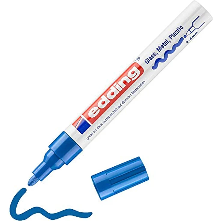 edding 750 Glanzlackmarker - blau - 1 Lackmarker - Rundspitze 2-4 mm - Lackstift für Glas, Stein, Holz, Kunststoff und Papier - wasserfest, stark deckend – Bild 1
