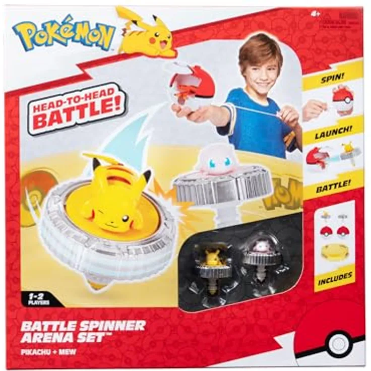 Pokémon PKW4403 - Battle Spinner - Arena mit Mew und Pikachu, offizielles Pokémon Spielset, authentische Details, Pokéball Launcher