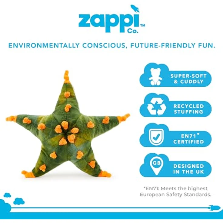 Zappi Co Nobbly-Seestern Plüschtier, grüner und orangefarbener, weich gefüllt, 23-25 cm, Kuscheltier für Neugeborene und kleine Kinder – Bild 2