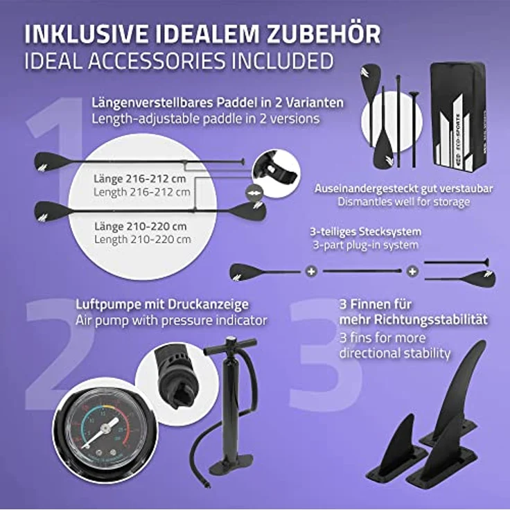 ECD Germany Aufblasbares Stand Up Paddle Board mit Kajak Sitz, 320x82x15 cm, Schwarz, PVC bis 120kg, inkl. Pumpe, Tragetasche und Zubehör – Bild 4