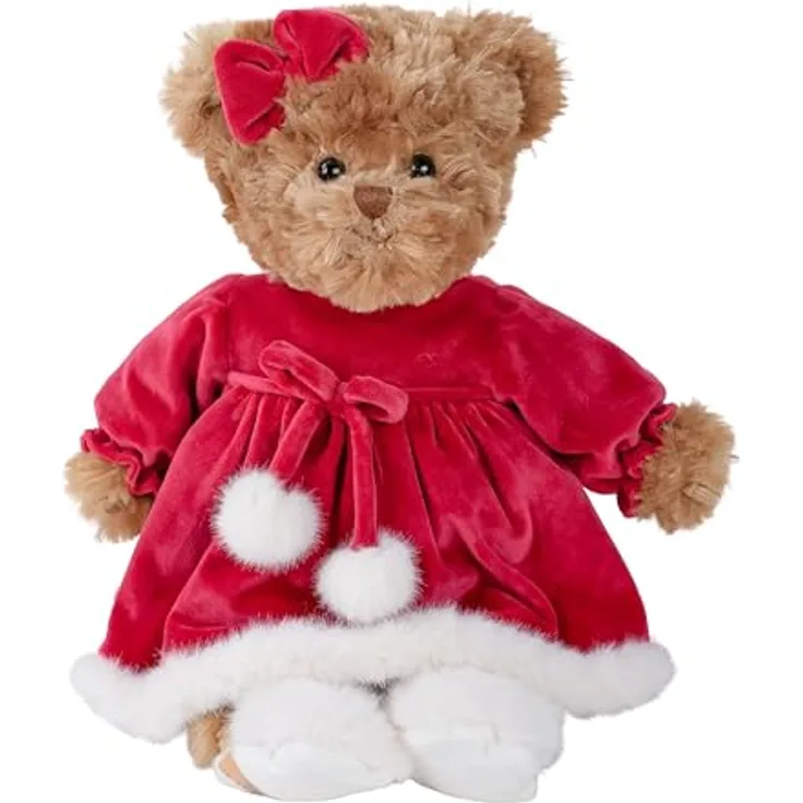 Bukowski Teddybär Louise, Plüsch 35 cm braun/rot mit Kleid, handwaschbar bis 30°C