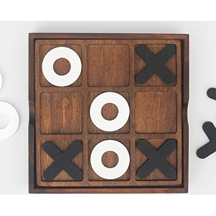 Iron And Glory Luckies Brettspiele-17774 Deluxe Tic-Tac-Toe aus Holz mit 10 Holz-Spielfiguren, braun/weißes Fell – Bild 5