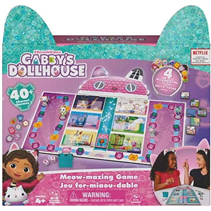 Spin Master Games Gabby's Dollhouse Meow-Mazing Brettspiel mit 4 Kitty Stirnbändern, für Familien und Kinder ab 4 Jahren, Mehrfarbig – Bild 1