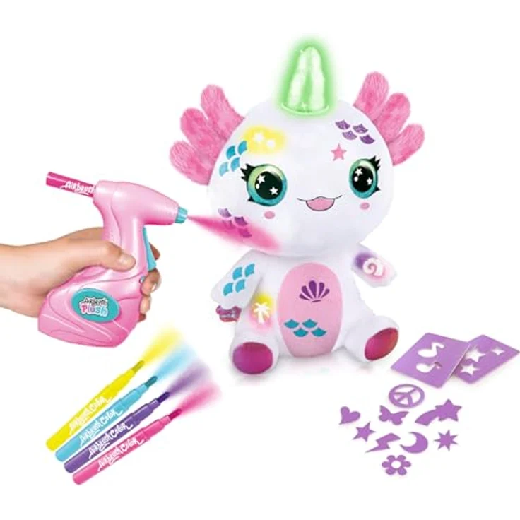 Canal Toys Airbrush Plush Leuchtender Axolotl, personalisierbar mit Batteriebetriebener Airbrush und Kreidestiften, leuchtet auf, Marmeladenverpackung, lustiges – Bild 4