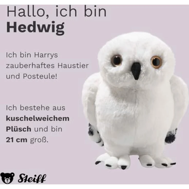 Steiff Kuscheltier Hedwig Eule, Harry Potter, Plüschtier 21 cm, Weiß, mit Kunststoffaugen, waschbar bei 30 °C – Bild 2
