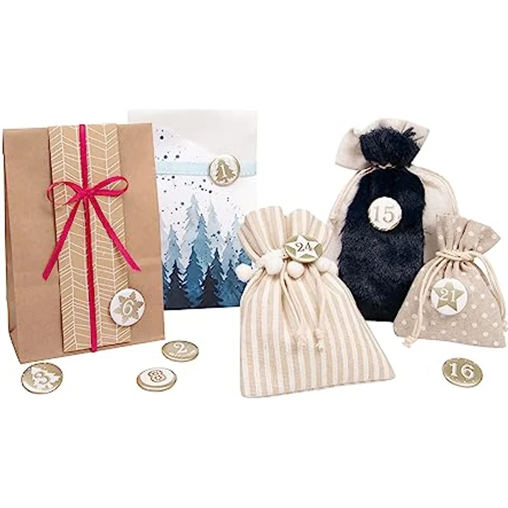 folia 1219 - Adventskalender Buttons, Perlmutt, 24 Stück, aus Metall, zum Gestalten individueller Adventskalender, weiß/gold – Bild 4