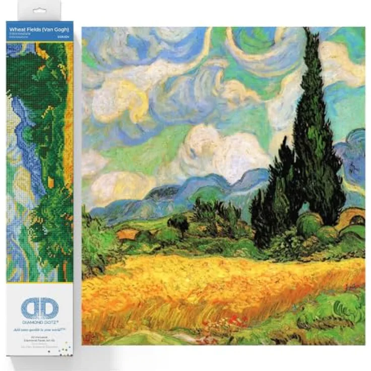 Diamond Dotz Kreativset „Weizenfeld mit Zypressen“, Bastelset für Erwachsene und Jugendliche ab 12 Jahren, inklusive hochwertiger Strasssteine und detaillierter Anleitung, 51 x 39 cm