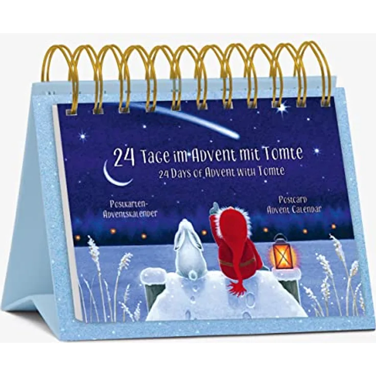 Korsch Postkarten-Adventskalender "24 Tage im Advent mit Tomte", mit 24 abtrennbaren Postkarten, Wiro-Bindung zum Aufstellen, Spot-UV-Lackierung auf FSC-zertifiziertem Karton