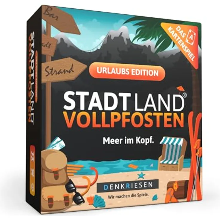 DENKRIESEN Stadt Land Vollpfosten® Das Kartenspiel – Urlaubs Edition | Ab 8 Jahren | 3-6 Spieler | Familienspiel