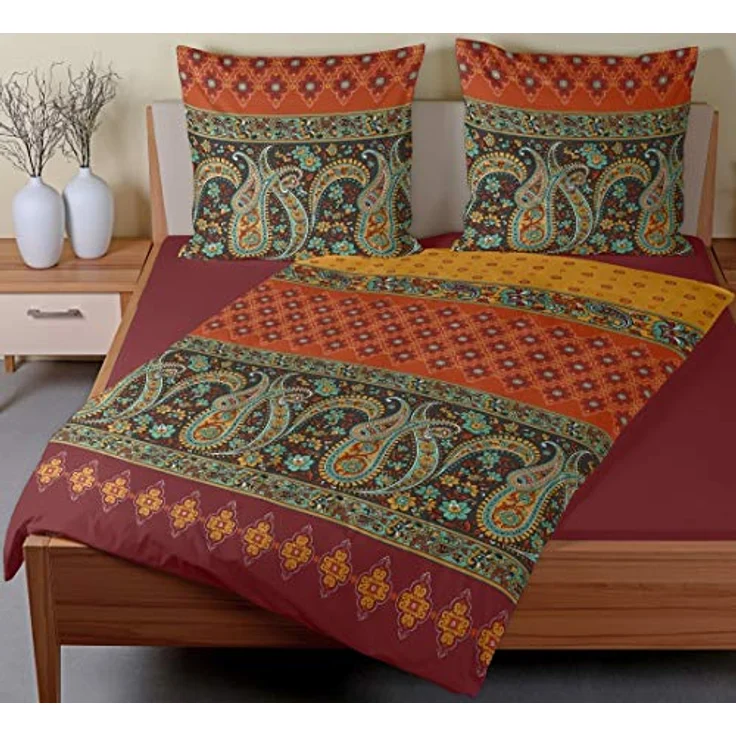 CASATEX Fein-Biber Bettwäsche Murillo 155 cm x 220 cm Terra kuschelig weiches Bettwäsche-Set mit Paisleys und Ornamenten in aktuellen Gewürzfarben – Bild 2