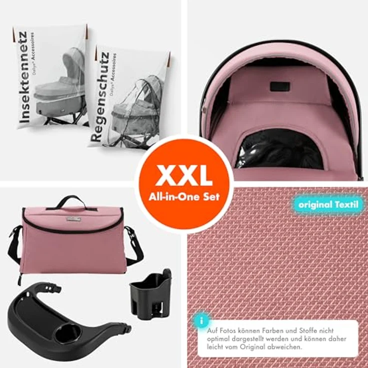Daliya FLEXI-PRO M 2in1 Kombikinderwagen, leichter klappbarer Buggy mit Liegefunktion, höhenverstellbar und großem Einkaufskorb, rosa Leinen – Bild 3