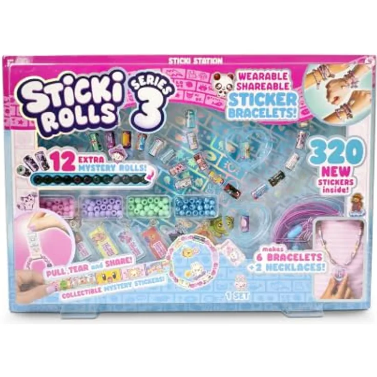 Merkloos Sticki Rolls Sticki Station, Bastelset mit 144 bunten Perlen, 12 Mystery-Rolls und 320 Serie 3 Stickern
