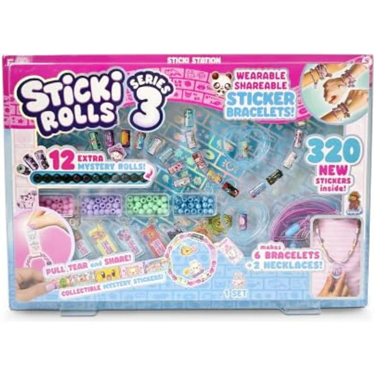 Merkloos Sticki Rolls Sticki Station, Bastelset mit 144 bunten Perlen, 12 Mystery-Rolls und 320 Serie 3 Stickern – Bild 1