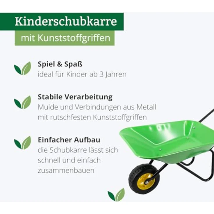 REKORD Kinderschubkarre (Metall) - Grün - mit ergonomischen Kunststoffgriffen - Traglast 20kg - für Kinder ab 3 Jahren - stabil und langlebig – Bild 5