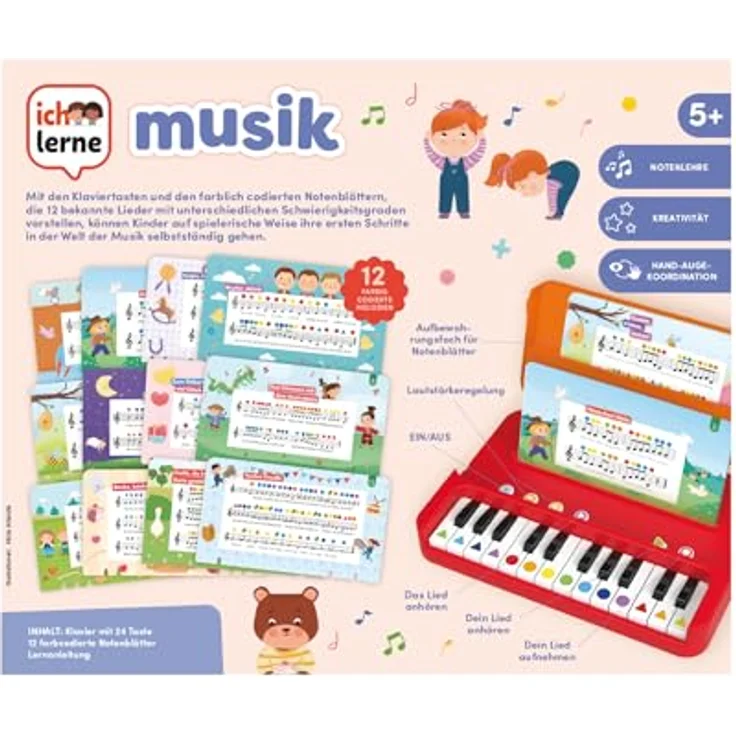 Jumbo Spiele Ich lerne Musik, Lernspielzeug mit selbstkorrigierendem Klavier und interaktiven Melodien – Bild 4