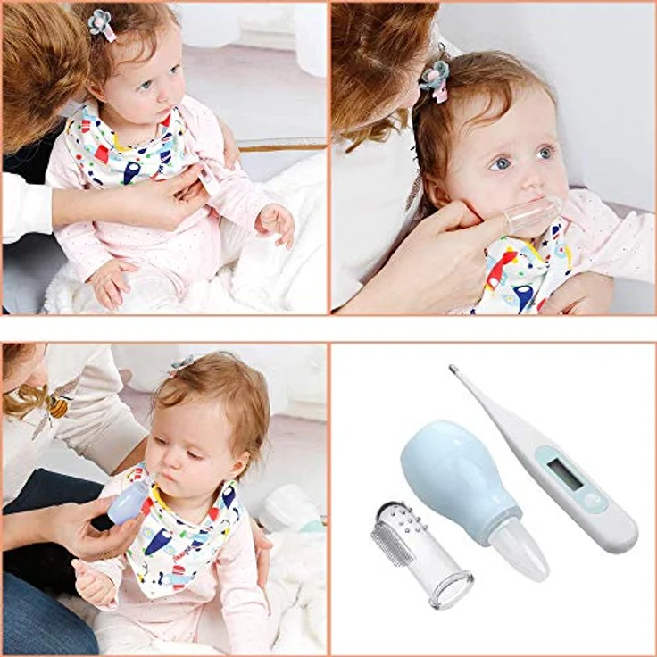 Lictin Babypflegeset 15 teilige Baby Pflegeset Neugeborene mit Fieberthermometer Nasensauger Kamm Nagelschere Baby Erstausstattung Pflegeset für Neugeborene (Grau) – Bild 4