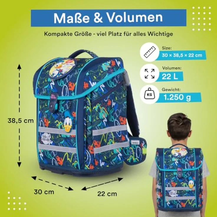 McNeill Schulranzen Perfecto (5-tlg), Polyester, mit reflektierendem Magnetschloss, höhenverstellbaren Gurten, 22 l Volumen – Bild 6
