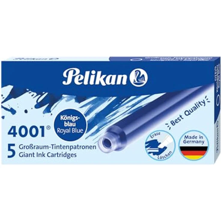 Pelikan Füllfederhalter Pelikan Großraum-Tintenpatronen 4001 GTP/5, königsblau, Tintenpatronen für Füller mit gleichmäßigem Tintenfluss, made in Germany – Bild 2