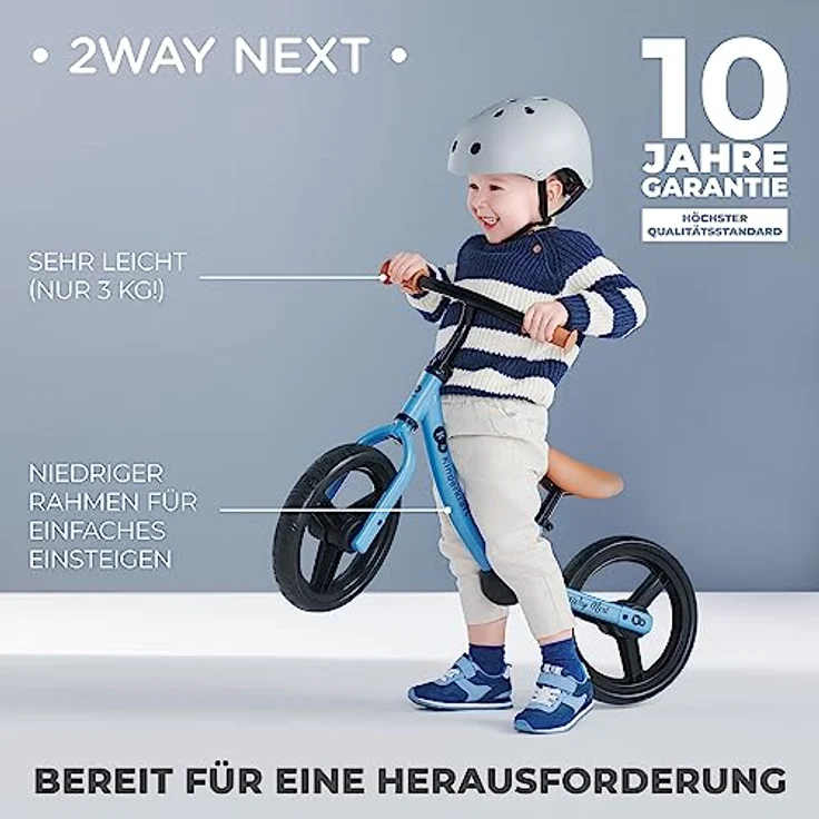 kk Kinderkraft 2WAY NEXT Laufrad ab 3 Jahre, Licht Lauflernrad, Kinder fahrader, 12 Zoll Räder, Höhenverstellbar Sattel und Lenker, Einfache Montage, Begrenzter Lenkeinschlag, Gummigriffe, Blau – Bild 2