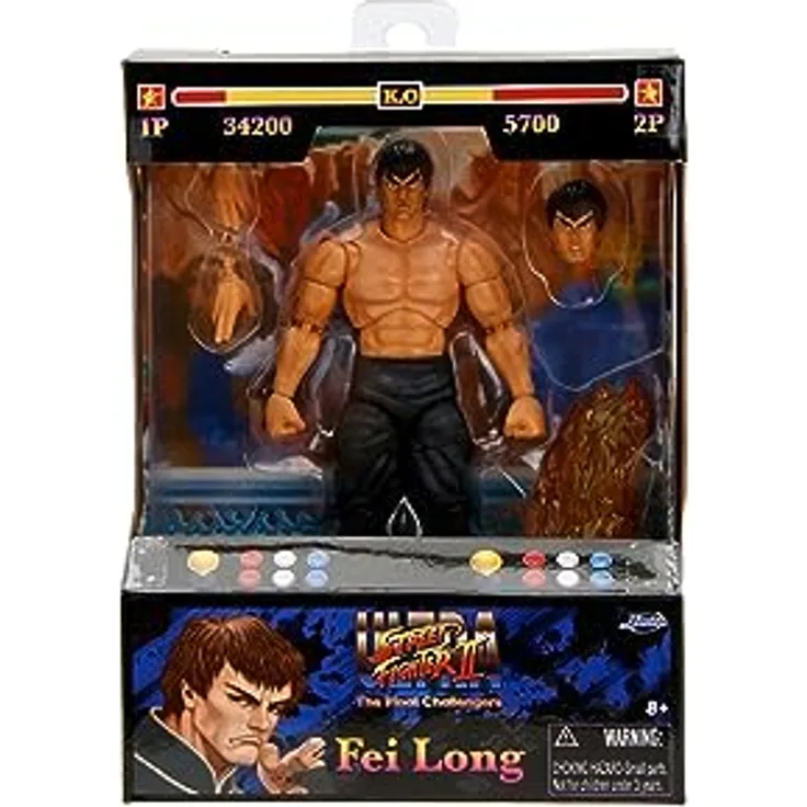 Jada Toys Street Fighter Figur FEI-Long (15 cm) - bewegliche Sammel- und Actionfigur aus Street Fighter 2: The Final Challengers, mit alternativem Kopf, Händen und Zubehör, ab 13 Jahre