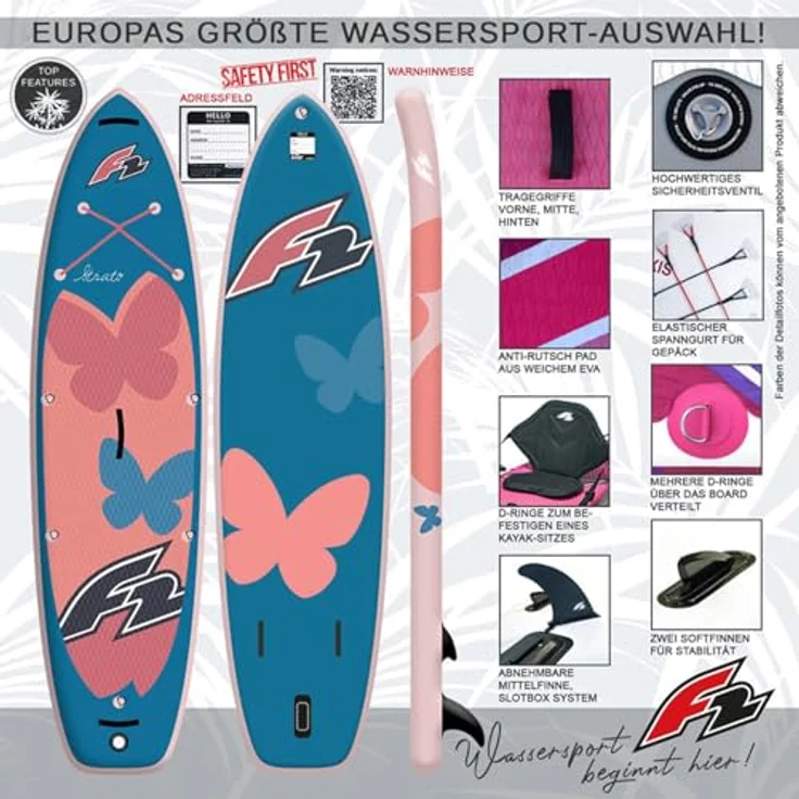 F2 Damen SUP Stand Up Paddle Board Strato Limited Edition 10'5'' Apricot, robustes 6'' Highend Dropstitch-Material, Cutted Diamond Pad, extra Befestigungsmöglichkeiten für Sitz – Bild 3