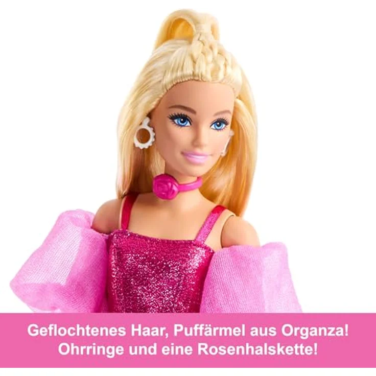 Barbie Deluxe Style Anziehpuppe, pinkes Metallic Outfit mit hochwertigen Accessoires – Bild 3