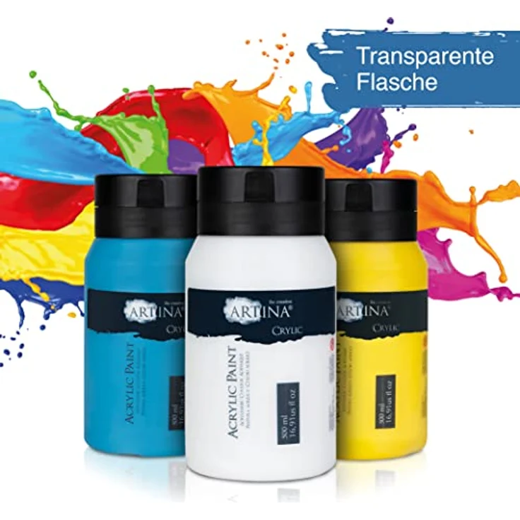 Artina 10er Acrylfarben Set 500ml, Hochdeckende Schnelltrocknende Künstlerfarben, Wasserfest mit Hoher Pigmentierung für Lebendige Farben – Bild 5