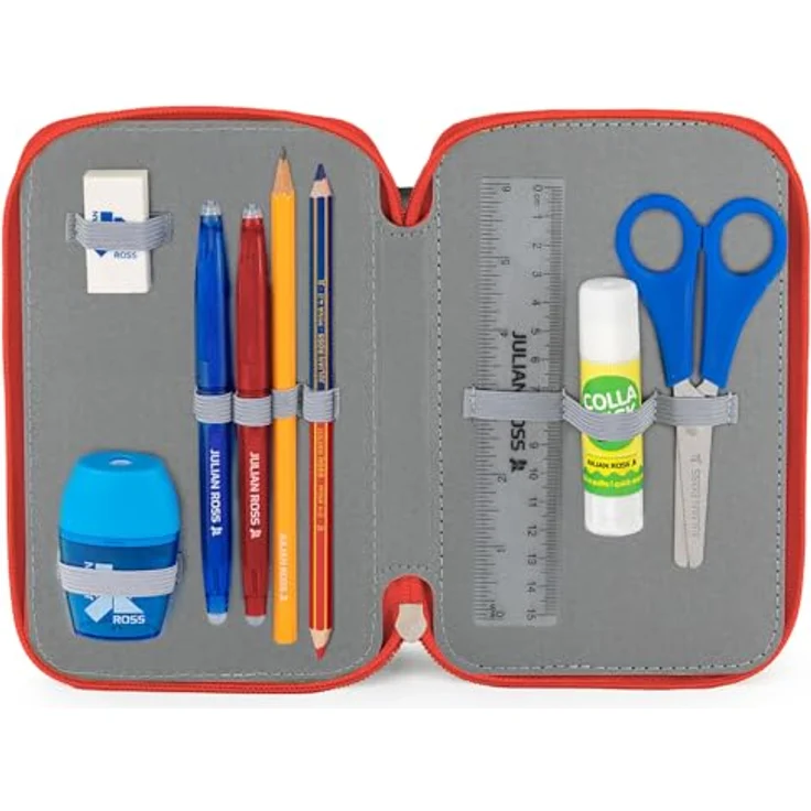 Clondo 3-Fach Federmäppchen für Kinder – PAW Patrol – Komplett gefüllt mit Stiften, Schere, Lineal & mehr – 20 x 12 x 7 cm, Blau – Bild 3
