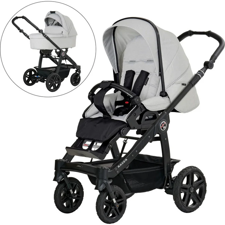 Hartan Kinderwagenset Racer GTS, 3-teilig, Hellgrau, mit Federung, 5-Punkte-Gurt, abklappbarer Fußstütze, Made in Germany – Bild 1