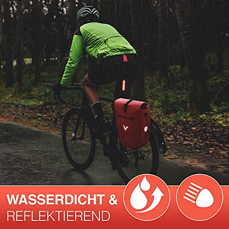 Valkental - Große & wasserdichte Gepäckträgertasche - 28L Füllvolumen - Fahrradtasche für Gepäckträger mit Reflektoren in Rot – Bild 5