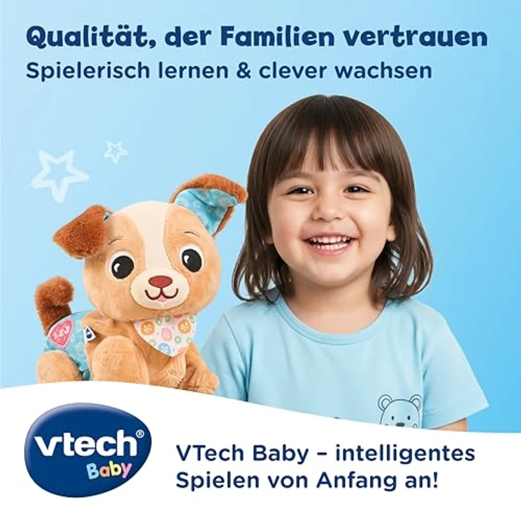VTech Krabbel-mit-mir-Hündchen, Lernspielzeug mit 3 Liedern und 15 Melodien, Plüsch, animiert zum Krabbeln – Bild 6