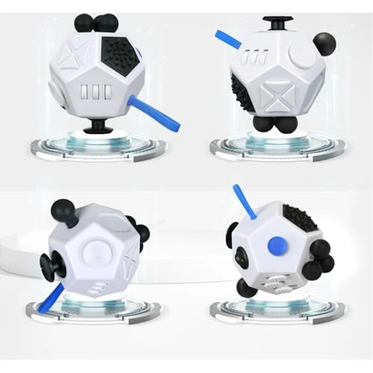 Fidget Toy Cube Weiß 12 Seiten - Anti Stress ADHS Würfel Klein Spielzeug Anxiety Artsylabs Cube Toy Original für Erwachsene,Kinder - ADD,ASD,ADHD - Schule,Büro,Reisen - by VCOSTORE – Bild 3