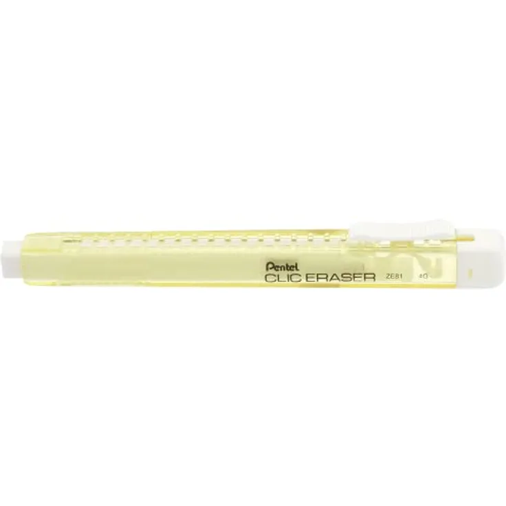 Pentel Clic Eraser ZE81 Radierer, rechteckig, nachfüllbar, Gehäuse gelb, transparent, 12 Stück