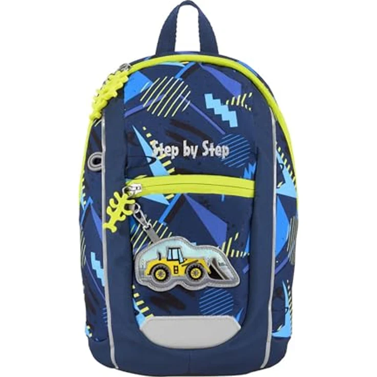 Step by Step Rucksack-Set KIGA Mini „Bagger Bobby“, blau-gelb, ergonomischer Rucksack mit höhenverstellbaren Brustgurt für Jungen 6l, ab 12 M+ – Bild 1