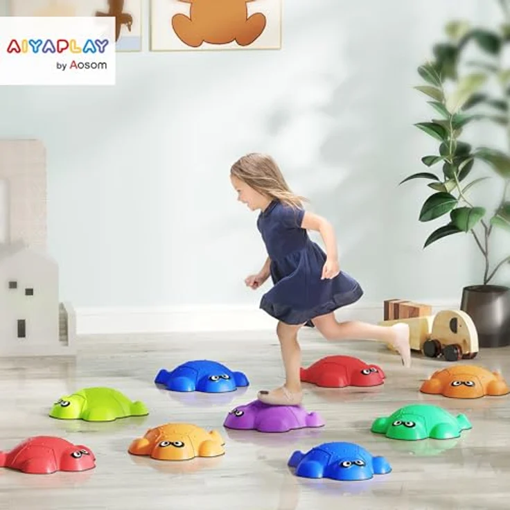 AIYAPLAY Flusssteine Stapelspielzeug, 9-tlg. Schildkrötenform, rutschfest & belastbar bis 80 kg, mehrfarbig – Bild 2