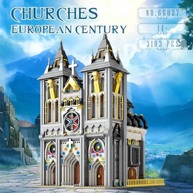 Reobrix Mittelalterliche Kirche Baustein-Set 66027, Modellbausatz mit warmem LED-Licht, 3183 Teile, für Erwachsene und Jugendliche ab 14 Jahren – Bild 2