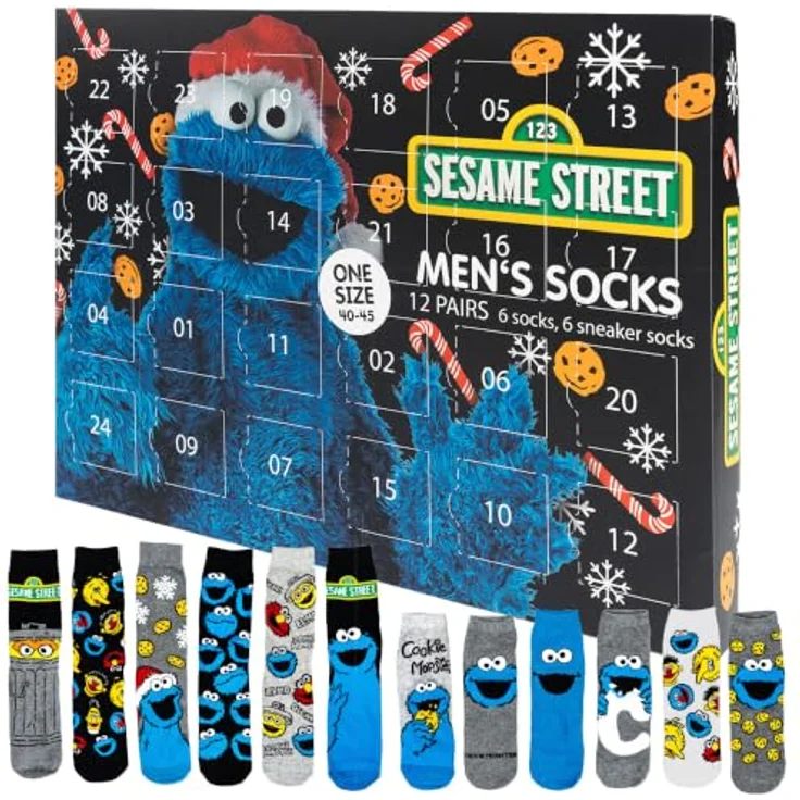 United Labels Sesamstraße Adventskalender, 12 Paar Socken für Herren in Größe 40-45, Mehrfarbig, Sneakers und lange Socken – Bild 1