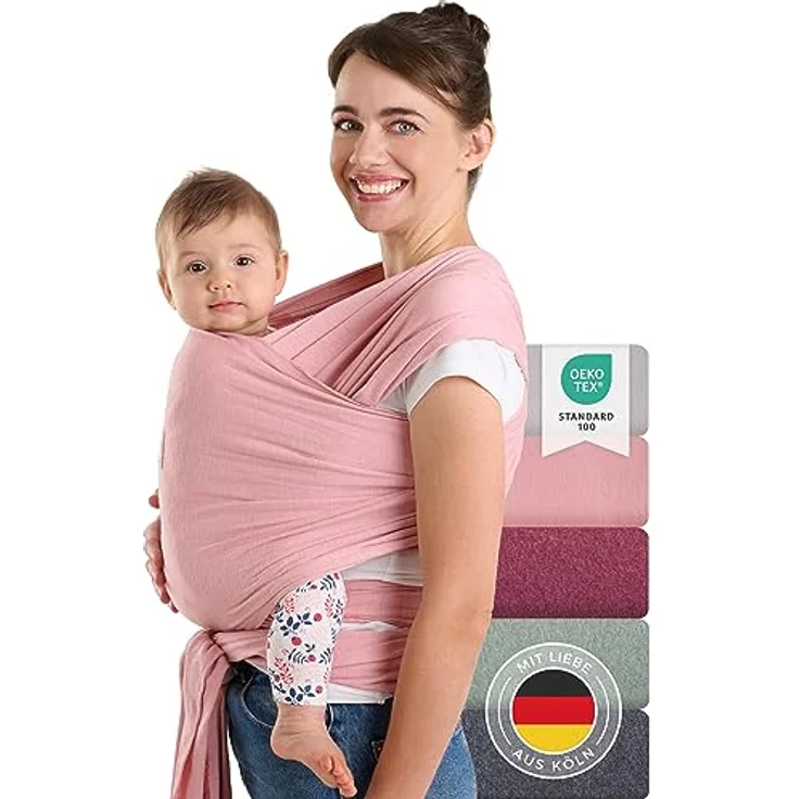 Laleni Tragetuch Baby Neugeborene aus 100% Bio-Baumwolle - Babytragetuch OEKO-TEX Zertifiziert bis 15 kg, Einfach Anzuziehen für Mütter und Väter, Waschmaschinengeeignet, Rose – Bild 1