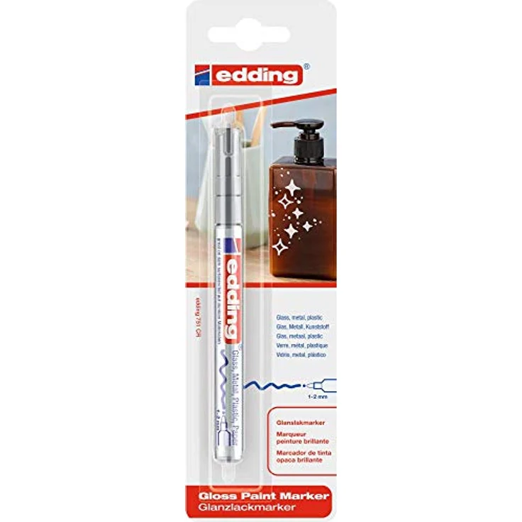 edding 751 Glanzlackmarker - silber - Packung mit 1 Lackmarker - Rundspitze 1-2 mm - Lackstift für Glas, Stein, Holz, Kunststoff und Papier - wasserfest, stark deckend – Bild 2
