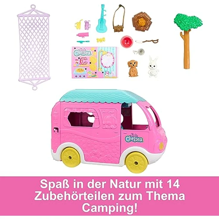 BARBIE Chelsea 2-in-1-Camper - Spielzeugfahrzeug mit Pool, Hängematte und Essbereich, für fantasievolles Spielen und Geschichtenerzählen, ab 3 Jahren, HNH90 – Bild 3