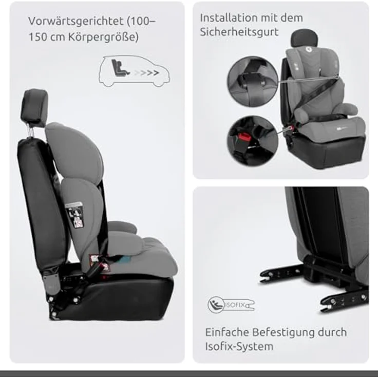 Lorelli Speed GT i-Size Kindersitz, Gruppe 2/3, für Kinder 100-150 cm, höhenverstellbare Kopfstütze, Isofix, ab 4 bis 12 Jahre – Bild 4
