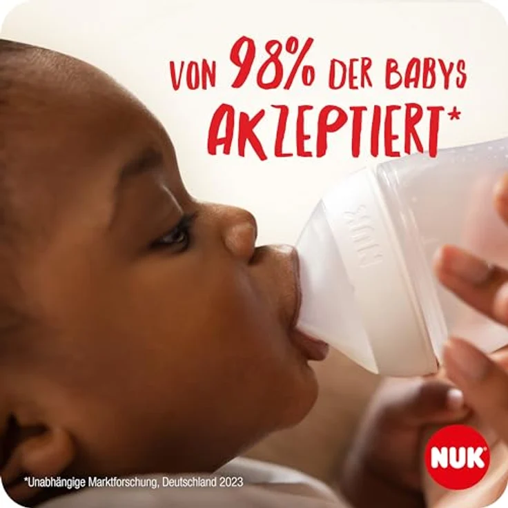 NUK Perfect Match Glas-Babyflaschenset | Ab 6 Mon. | Passt sich dem Baby an | Temperature Control | 4 Anti-Colic-Flaschen und zus. Silikontrinksauger | 120 ml & 230 ml | BPA-frei | Regenbogen | 5 St. – Bild 3