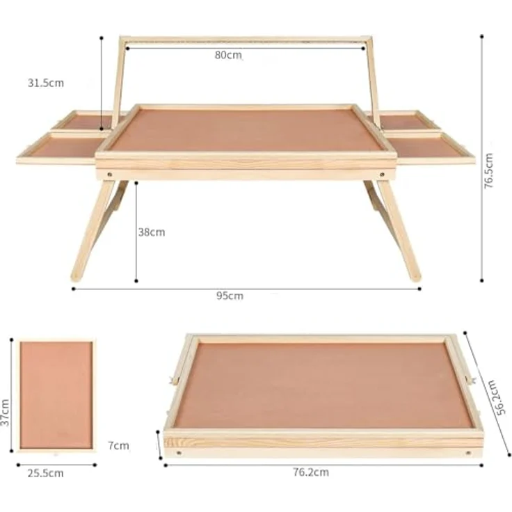 ZYZYZK Haushalt International Puzzlebrett Tisch bis 1.000 Teile 76,5 x 56,5 x 38 cm mit 45 LED & 4 ausziehbaren Sortierfächern, Braun – Bild 3
