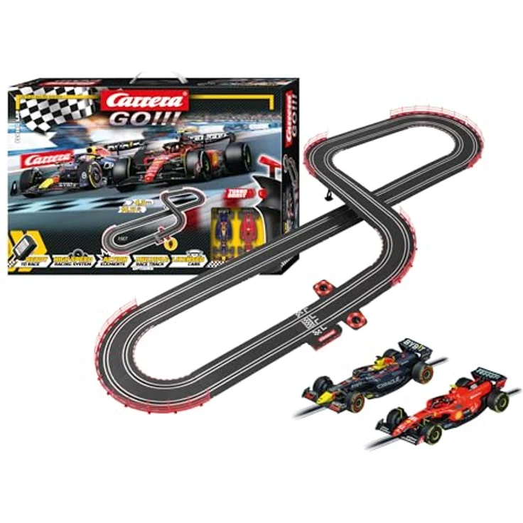 Carrera GO!!! Flying Lap Rennbahn-Set, 4,3 Meter lange Strecke mit lizensierten Slotcars (Ferrari SF-23 & Red Bull RB19), für bis zu 2 Spieler, Altersgruppe 6+ – Bild 3