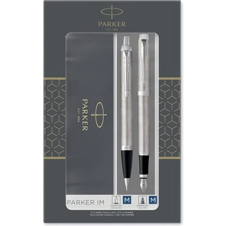 Parker Pen IM Brushed Metal C.C. DuoSet, Kugelschreiber und Füllfederhalter in Geschenkbox, schwarz/silber